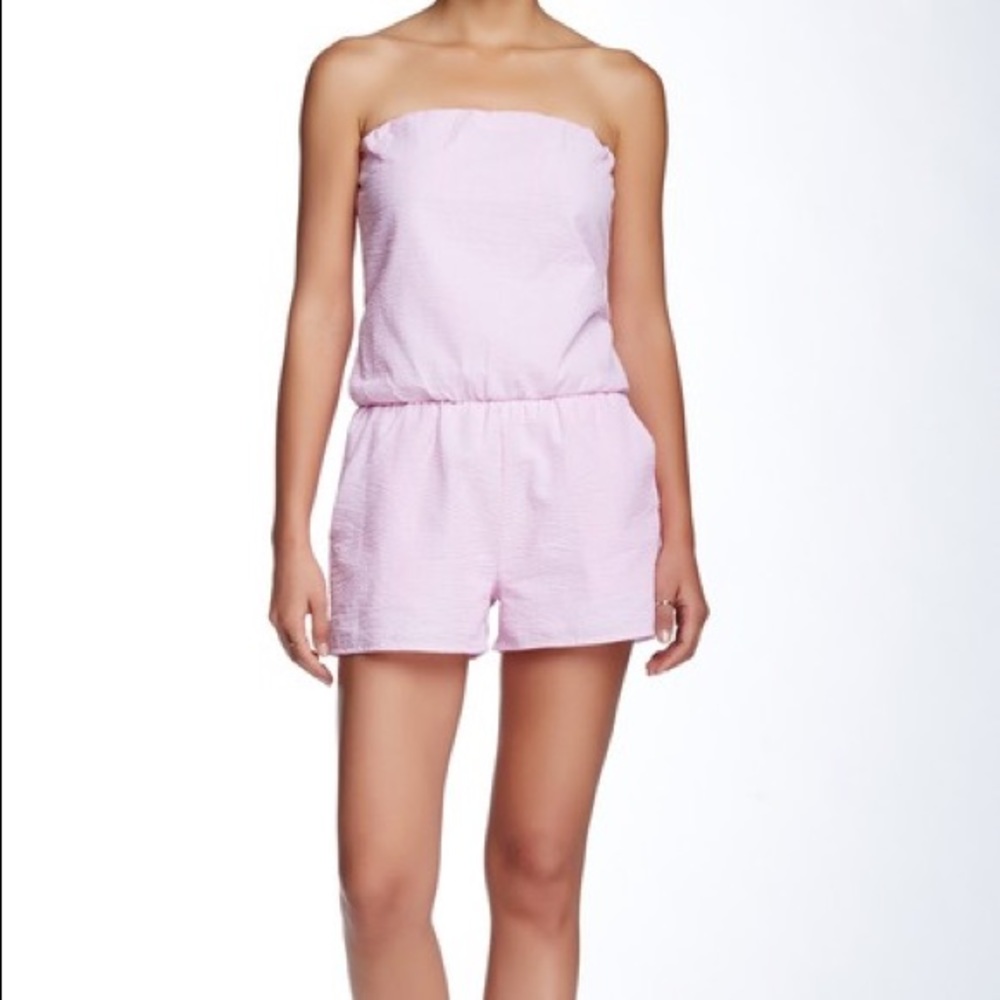 Pink seersucker romper